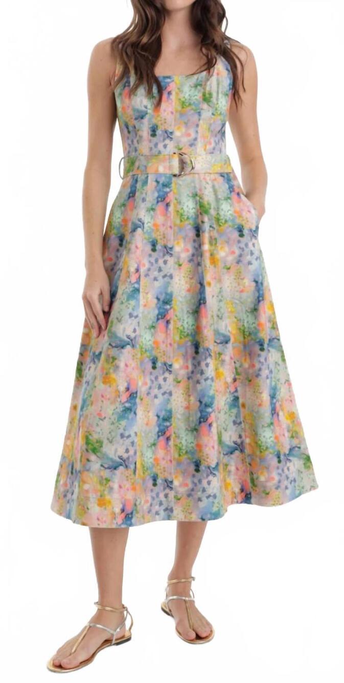 NEW KARINA GRIMALDI zyra midi dress in azure multi
